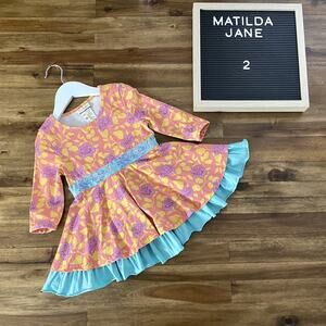 Matilda Jane Secret Fields Orange Blue Floral Citronella Knit Long Sleeve Dress